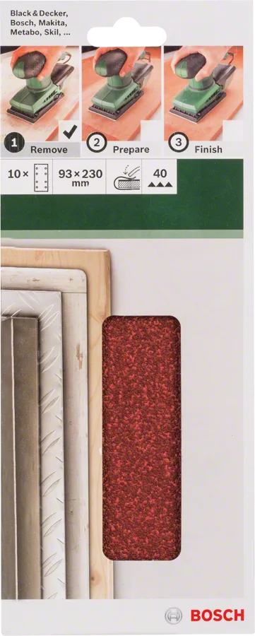 Bosch - Titreşimli Zımpara Kağıdı 10'lu, 93 x 230 mm 40 Kum 8 Delik